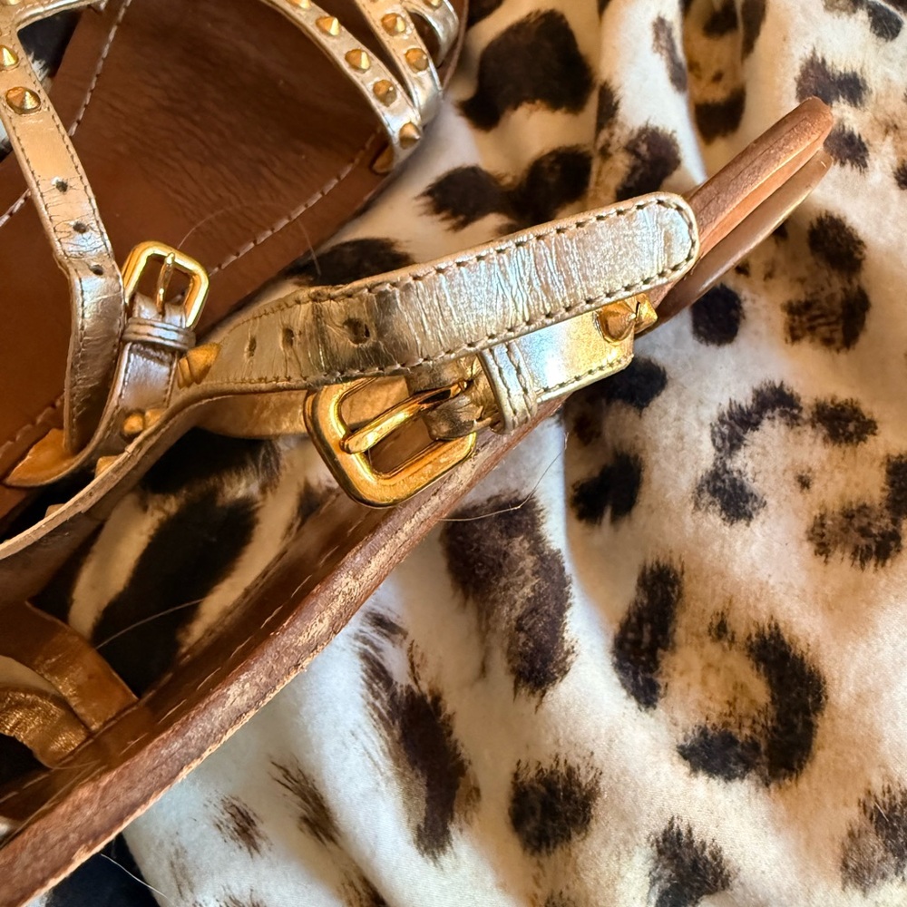 Prada Gold Studded Flat Sandals - Picture 9 of 10